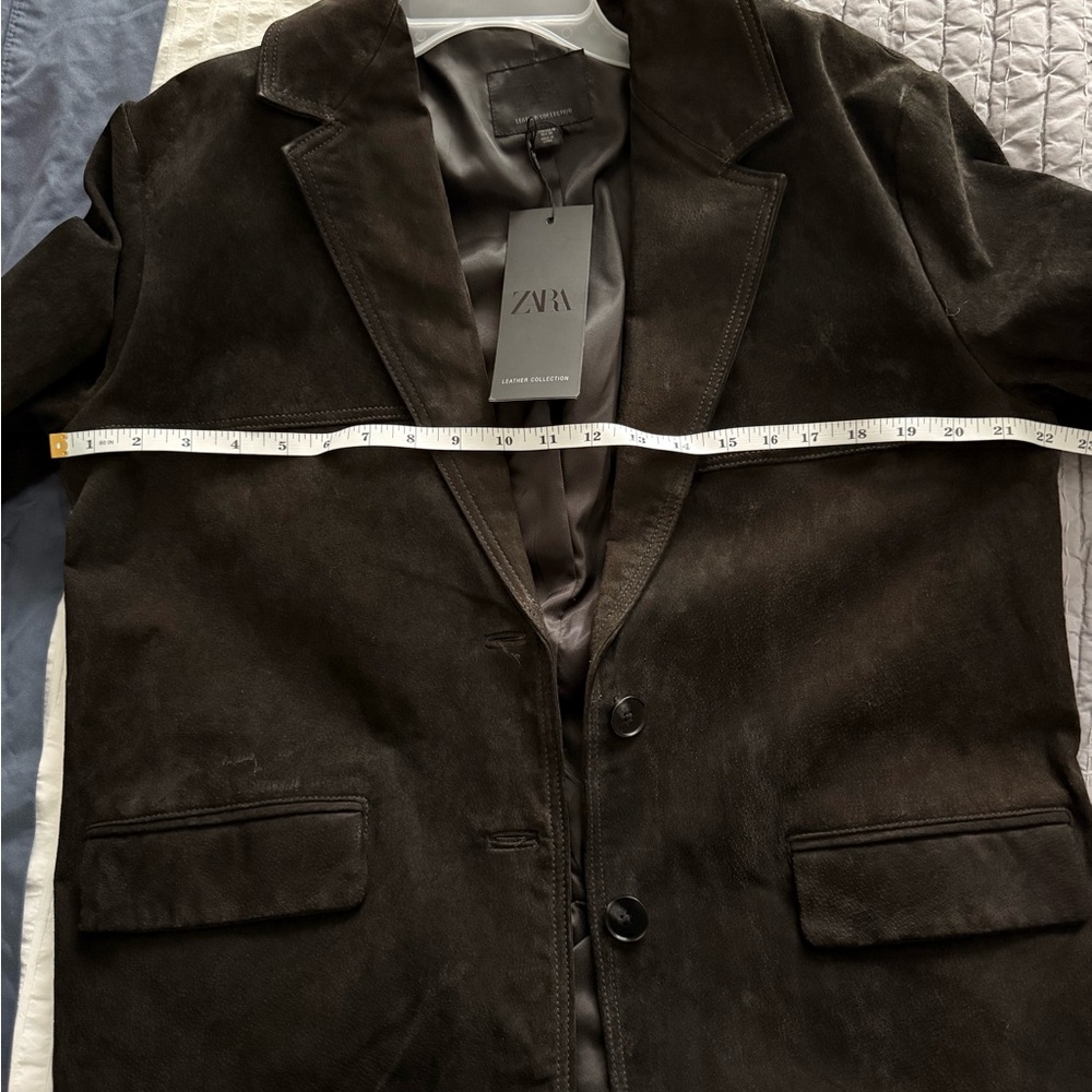 Zara Women's Dark Brown Leather Jacket - Picture 6 of 7